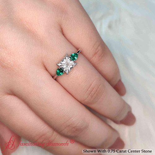 pear emerald cathedral princess cut engagement ring in white gold FD9210PRRGEMGR BI NL WG