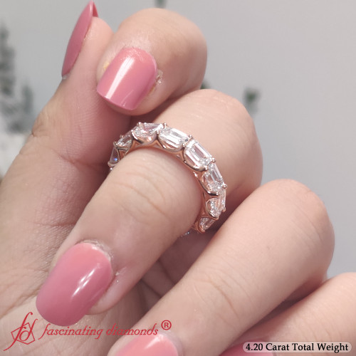 4.20 ct. emerald cut diamond trellis eternity ring in rose gold FD123643EMEWB 0.29CT ANGLE3 NL RG FI