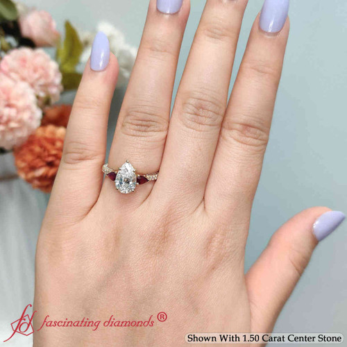 pear lab diamond 3 stone engagement ring with ruby in yellow gold FD9982R1 PE 2.00CT NL YG