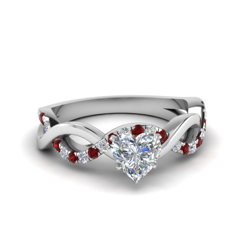 heart shaped infinity diamond engagement ring with ruby in FD1122HTRGRUDR NL WG