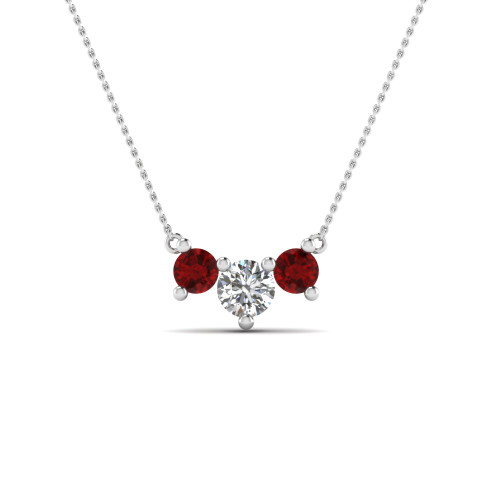 3 stone gold diamond necklace pendant for women with ruby in 14K white gold FDNK8065GRUDR NL WG