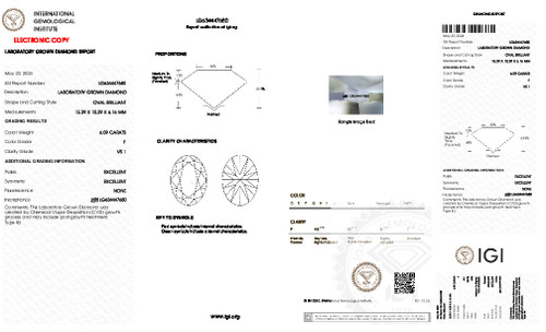 6.09 Carat Oval Lab Grown