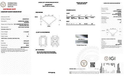 1.12 Carat Radiant Lab Grown