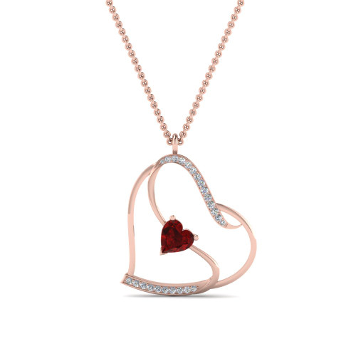 beautiful ruby heart design diamond pendant in FDPD8774GRUDRANGLE2 NL RG