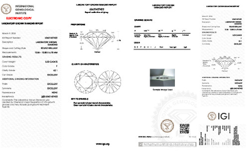 5.00 Carat Round Cut Lab Grown