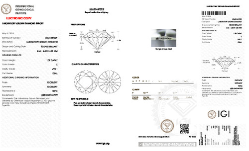 1.09 Carat Round Cut Lab Grown