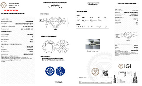 1.03 Carat Round Cut Lab Grown