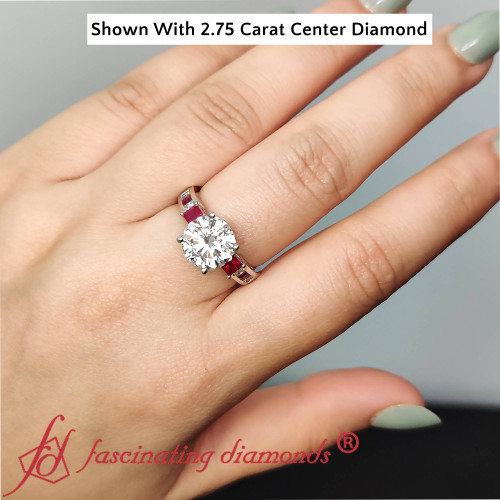 2.75 carat round cut diamond engagement ring with ruby in FDENS205HAND 1