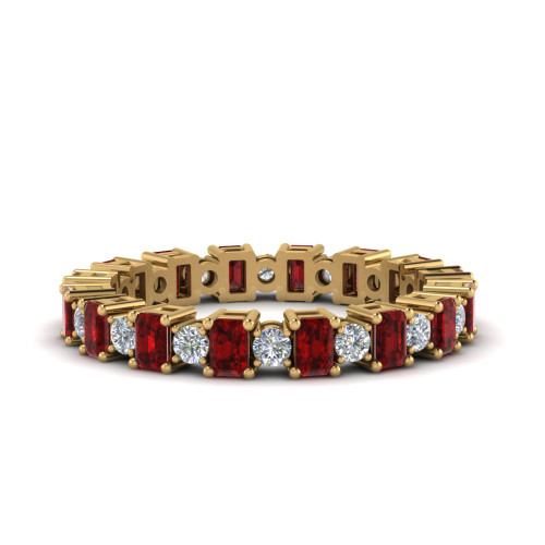 2 carat ruby baguette & round eternity band in yellow gold FDEWB9298GRUDR NL YG