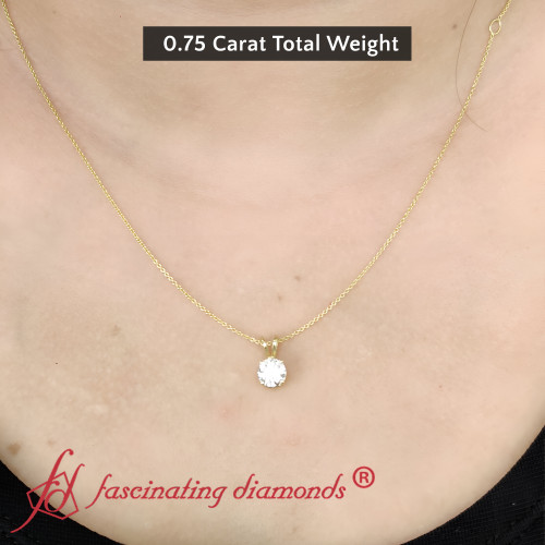 0.75 carat round 4 prong solitaire diamond pendant in FDPD10535RO 0.75CT fancy NL YG