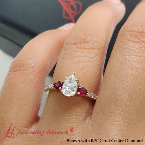 ruby pear accented 3 row pear shaped engagement ring yellow gold FD9982ROR 1