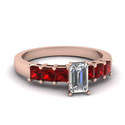 emerald cut basket prong 7 stone ruby ring in 14K rose gold FDENS1027EMRGRUDR NL RG GS