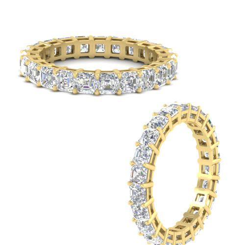 5 carat asscher cut eternity diamond wedding band in FDEWB8321ASANGLE3 5.00CT NL YG