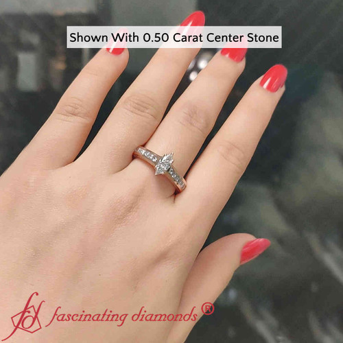 marquise cut channel set princess cut diamond accents shank engagement ring in 14K Rose gold FDENS372MQR NL RG