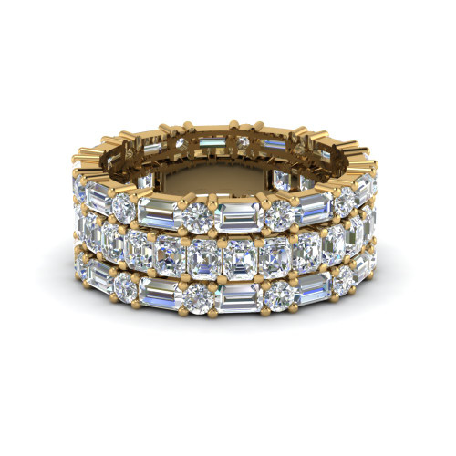 asscher eternity matching band baguette and round in 14K yellow gold FD8335B NL YG