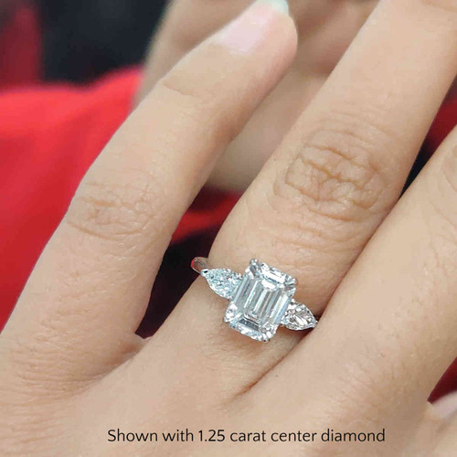  1-50 pear accent three stone emerald cut ring white gold FD920EMR NL FI WG 
