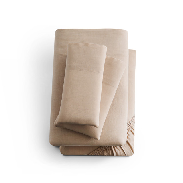 Linen-weave Cotton Sheet Set in sand