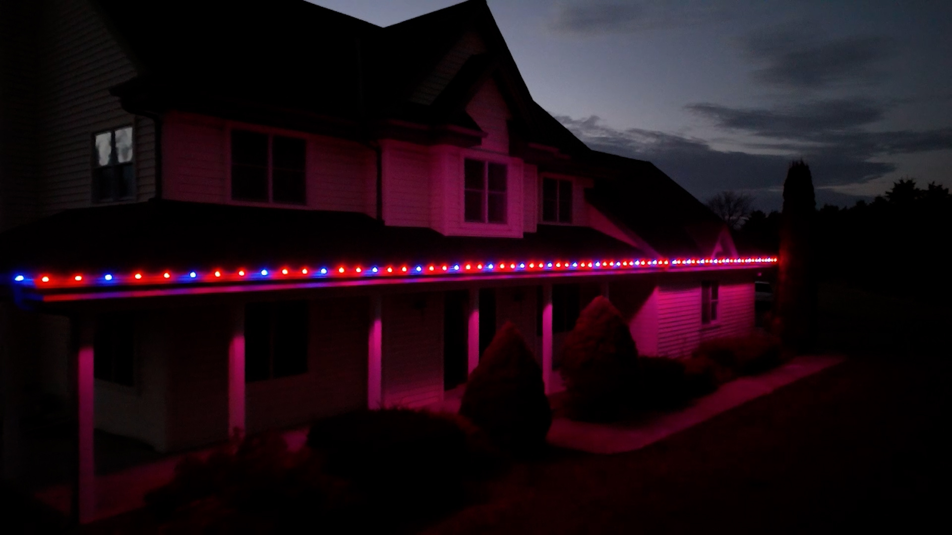 Red and blue lights on house
