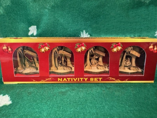 4 Piece Olive Wood Nativity Ornament Set 4/Case