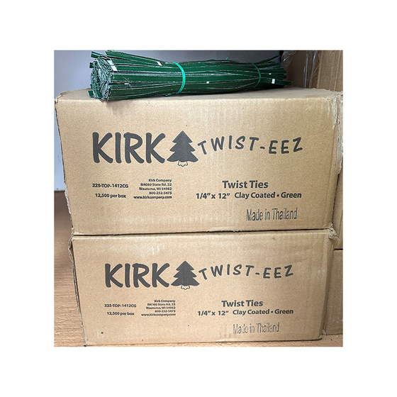 Kirk Twist-eez 1/4" x 12" Grn Clay Coat Twist Tie 12.5K/Case