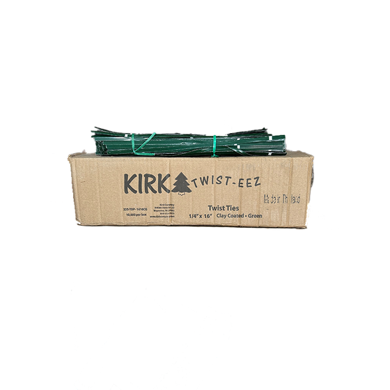 Kirk Twist-eez 1/4" x 16" Green Clay Coat Twist Tie 10K/Case