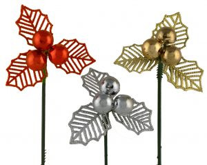 Glitter Holly Leaf W/10Mm Dec Balls Asst 72/Cs