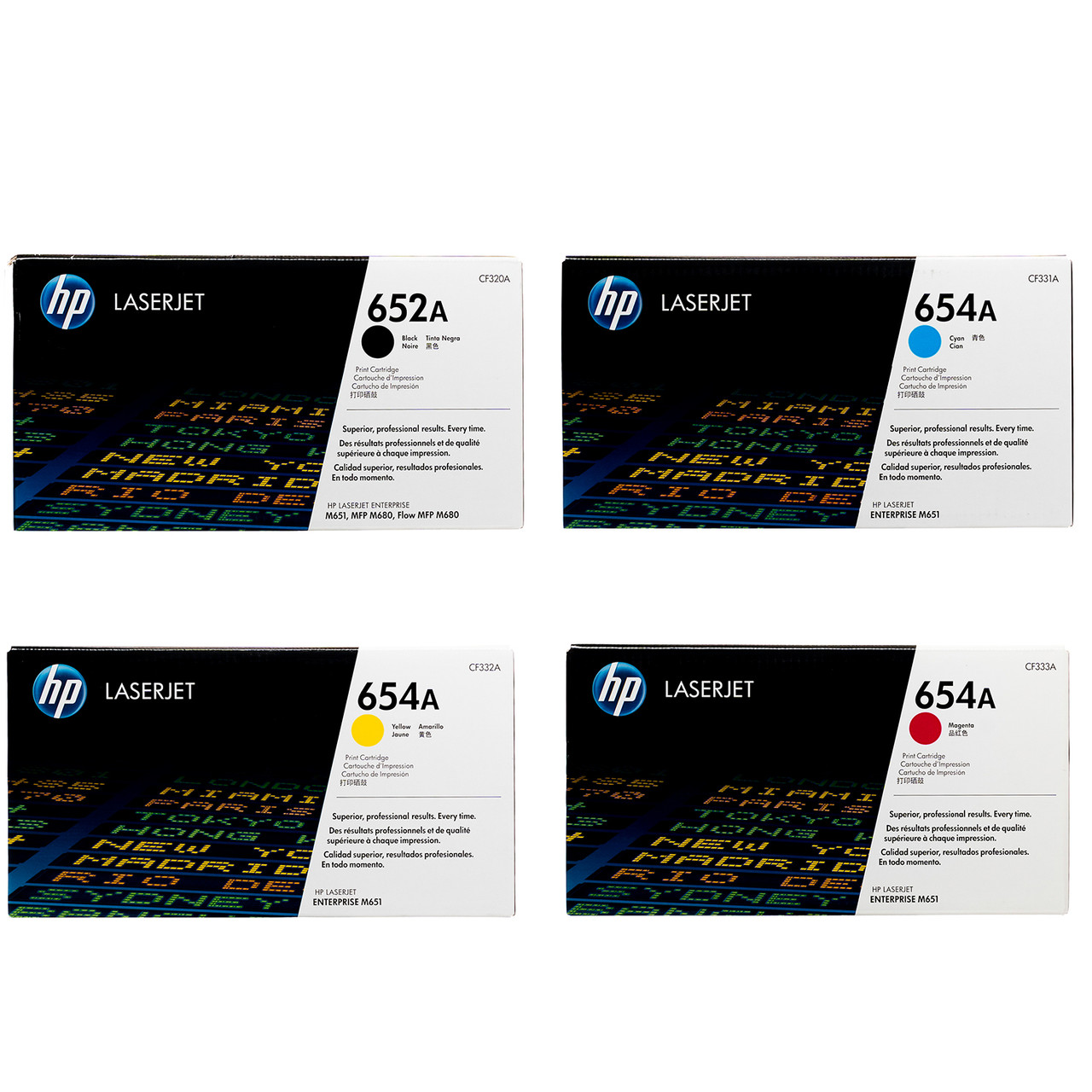 HP 652A 654A Set | 4-Pack Original Toner Combo | All Four Colors