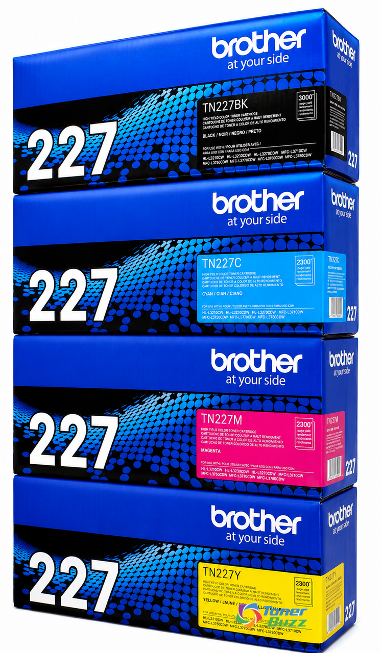 Brother TN 227 Toner Cartridge Set (OEM) | 4 Pack | High-Yield