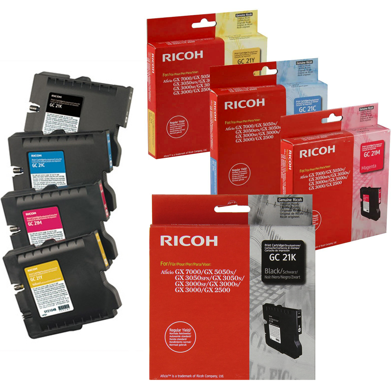 Ricoh GC21 Set | 405532, 405533, 405534, 405535 | Original Ricoh Laser  Toner Cartridges - Black, Cyan, Magenta, Yellow