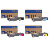 Brother TN637 Set | 4-Pack Original Toner Combo | 4 Colors
