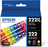 T222XLBCS | Epson® 222XL/222 | Original Epson® T222XL-BCS Claria High-Yield Black & Standard Yield Color Ink Cartridge Combo Pack