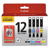 6513B010 | Canon CLI-251 | Original Canon Ink & Paper Combo Pack - Black, Cyan, Magenta, Yellow
