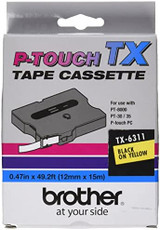 TX-6311 | Original Brother Tape Cartridge For P-Touch Labelers, 0.47" X 50 Ft - Black on Yellow