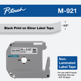 M-921 | Original Brother Non-Laminated Tape for P-touch, 0.35" X 26.2 Ft - Black on Silver