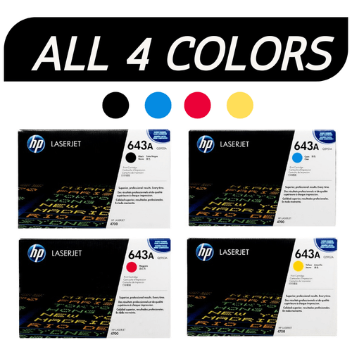 HP 643A SET All 4 colors | Q5950A Q5951A Q5952A Q5953A | Original HP Toner Cartridge - Black, Cyan, Magenta, Yellow