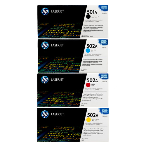 HP 501A 502A SET | Q6470A Q6471A Q6472A Q6473A | Original HP Toner Cartridge - Black, Cyan, Magenta, Yellow