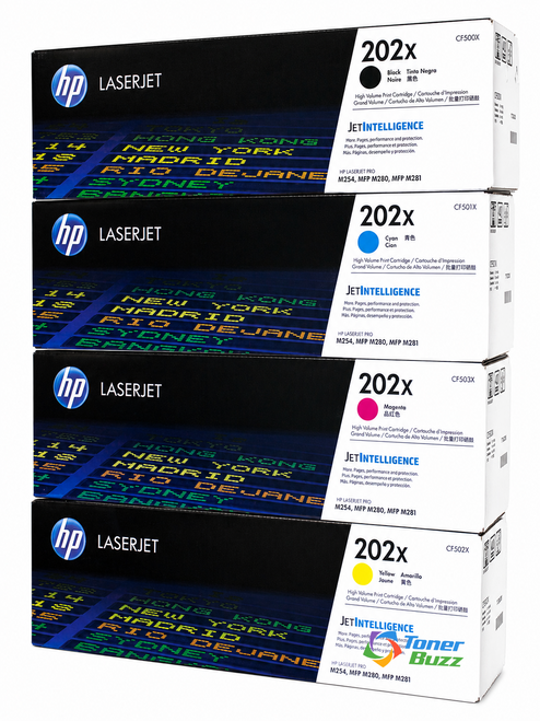 HP 202X SET (OEM) 4-Pack | Original HP High-Yield Toner Cartridges - Black, Cyan, Magenta, Yellow