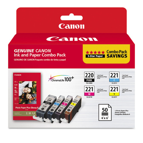 2945B011 | Canon PGI-220/CLI-221 | Original Canon Ink & Paper Combo Pack - Black, Cyan, Magenta, Yellow