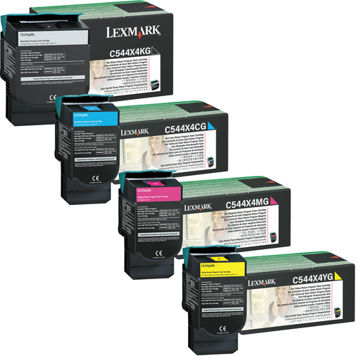 Lexmark C544X4 Set | C544X4CG C544X4KG C544X4MG C544X4YG | Original Lexmark Extra High-Yield Toner Cartridges – Black, Cyan, Magenta, Yellow