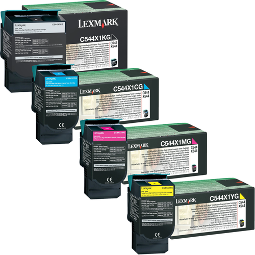 Lexmark C544X1 Set | C540H4CG C540H4KCG C540H4MG C540H4YG | Original Lexmark Extra High-Yield Toner Cartridges – Black, Cyan, Magenta, Yellow