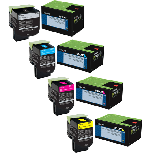 Lexmark 801X Set | 80C1XC0 80C1XK0 80C1XM0 80C1XY0 | Original Lexmark Extra High-Yield Toner Cartridges – Black, Cyan, Magenta, Yellow