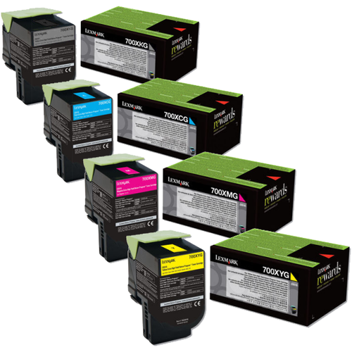 Lexmark 700XG Set | 70C0XCG 70C0XKG 70C0XMG 70C0XYG | Original Lexmark Extra High-Yield Toner Cartridges – Black, Cyan, Magenta, Yellow