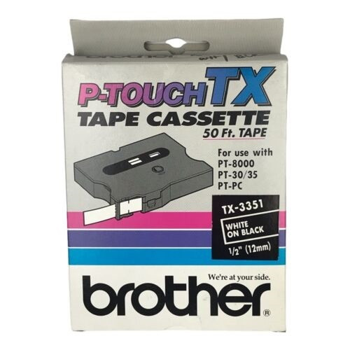 TX-3351 | Original Brother Tape Cartridge For P-Touch Labelers, 0.47" X 50 Ft - White on Black