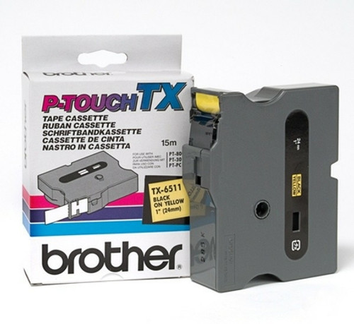 TX-6511 | Original Brother Tape Cartridge For P-Touch Labelers, 0.94" X 50 Ft - Black on Yellow