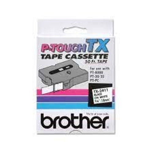 TX-2411 | Original Brother Tape Cartridge For P-Touch Labelers, 0.7" X 50 Ft - Black on White