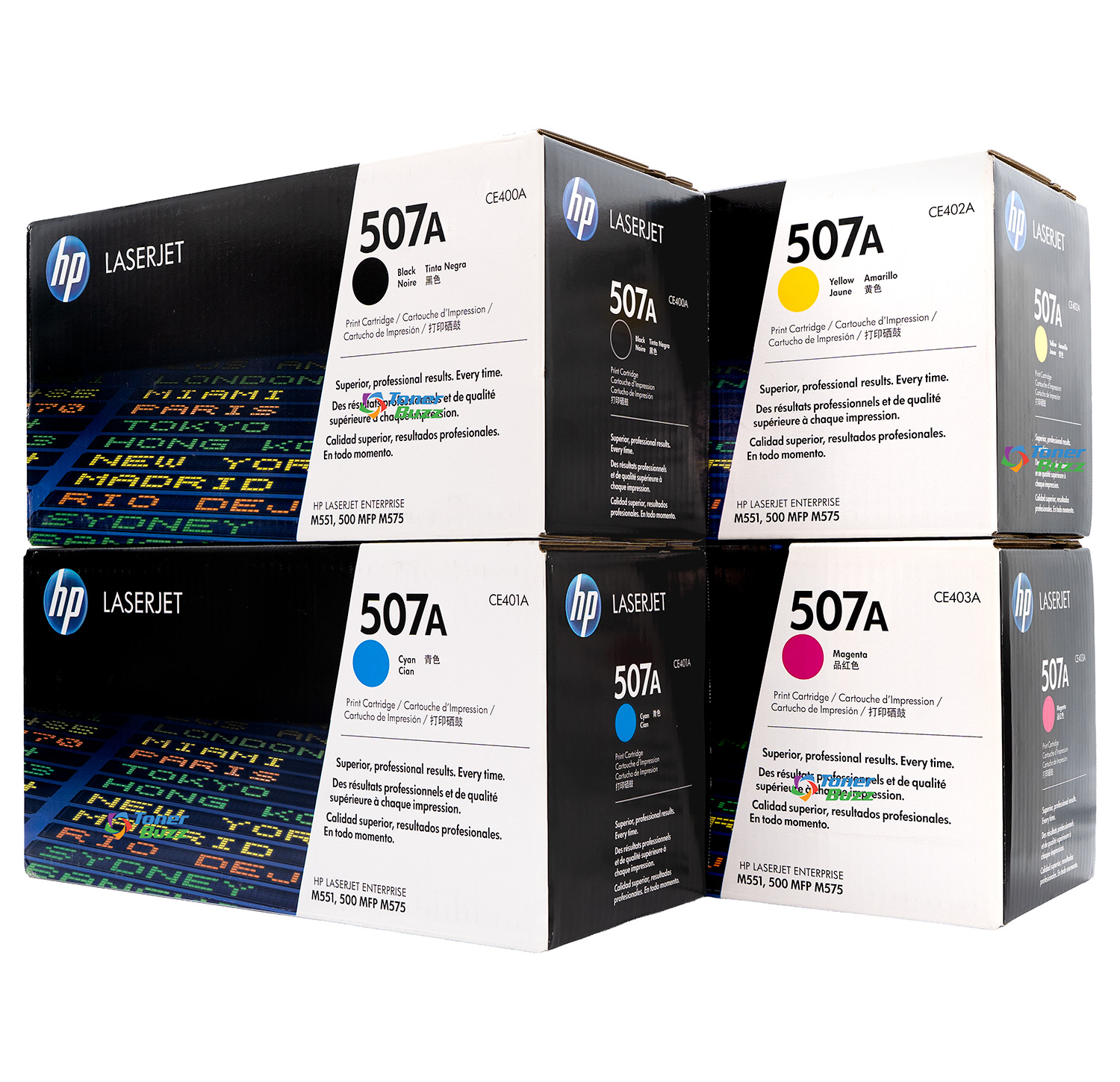 HP 507A SET | CE400A CE401A CE402A CE403A | Original HP Toner Cartridge -  Black, Cyan, Yellow, Magenta - Toner Buzz