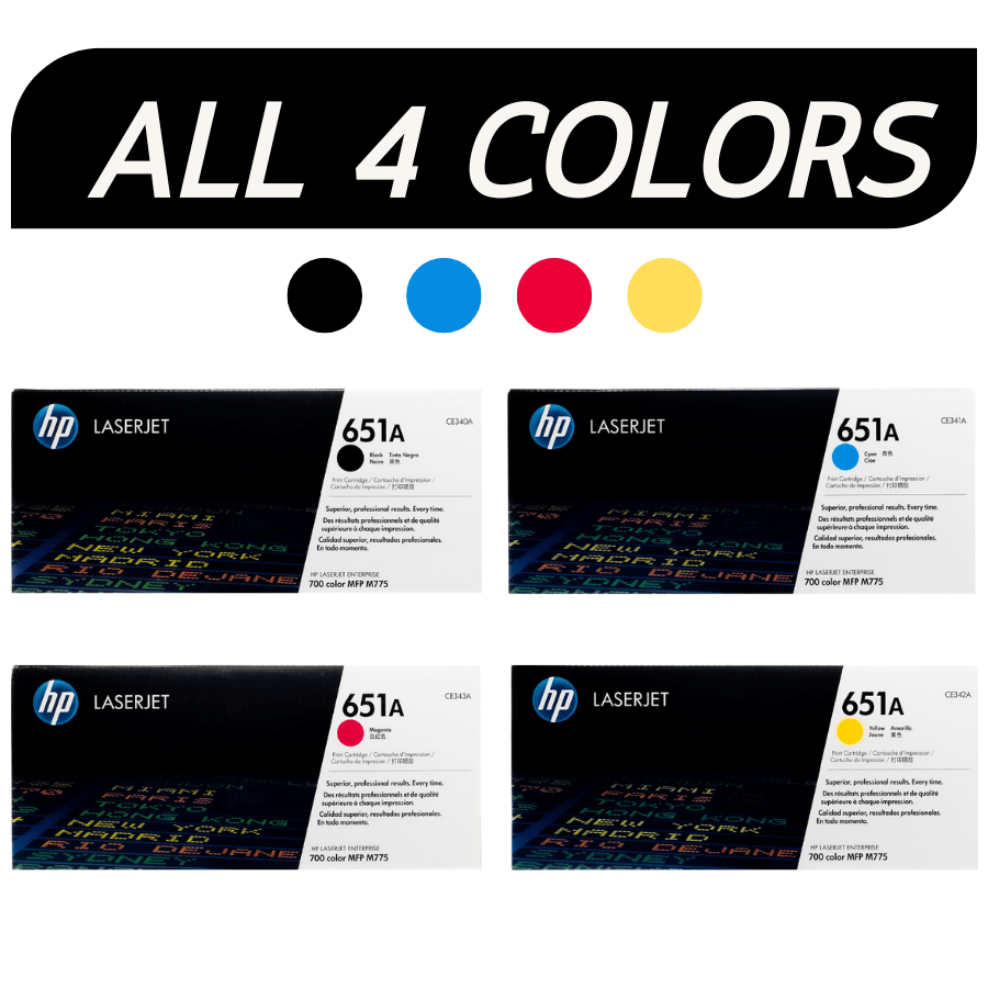 HP 651A SET All 4 colors | CE340A CE341A CE342A CE343A | Original HP Toner Cartridge - Black, Cyan, Magenta, Yellow