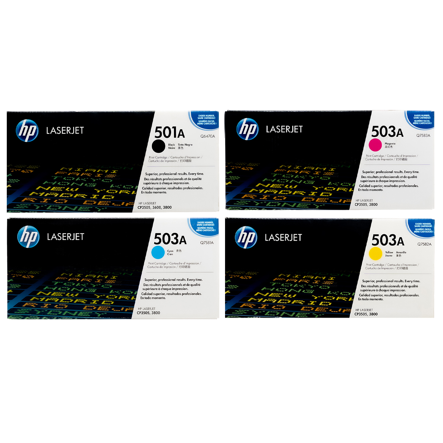 HP 501A 503A Set | Q6470A Q7581A Q7582A Q7583A | Original HP Toner Cartridge - Black, Cyan, Magenta, Yellow