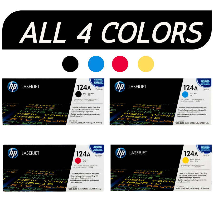 HP124A SET All 4 colors | Q6000A Q6001A Q6002A Q6003A | Original HP Toner Cartridge - Black, Cyan, Magenta, Yellow