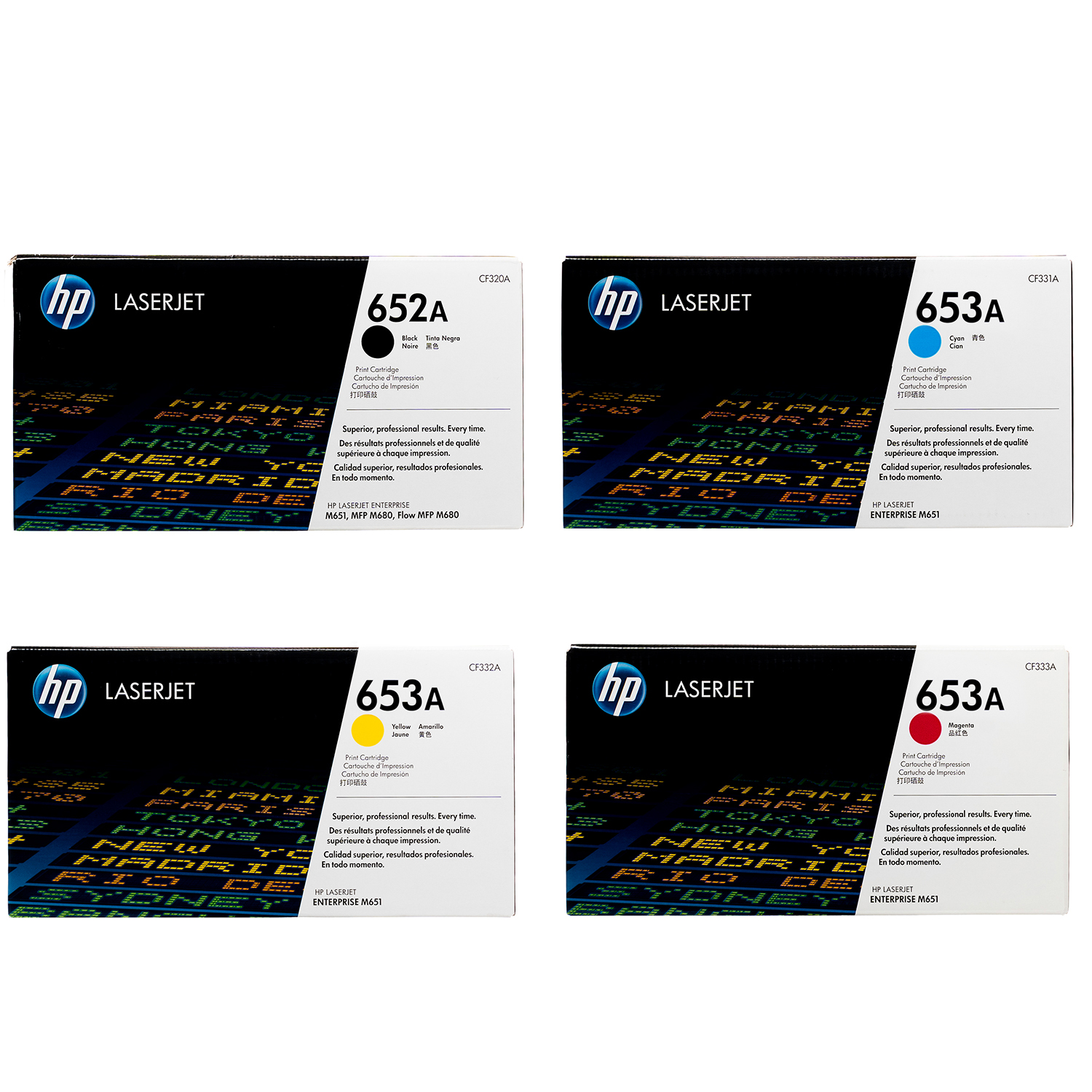 HP 652A 653A SET | CF320A CF321A CF322A CF323A | Original HP Toner Cartridge - Black, Cyan, Magenta, Yellow